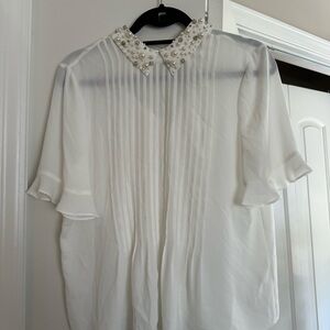 Kate Spade Elegant White Blouse with Pearl Collar